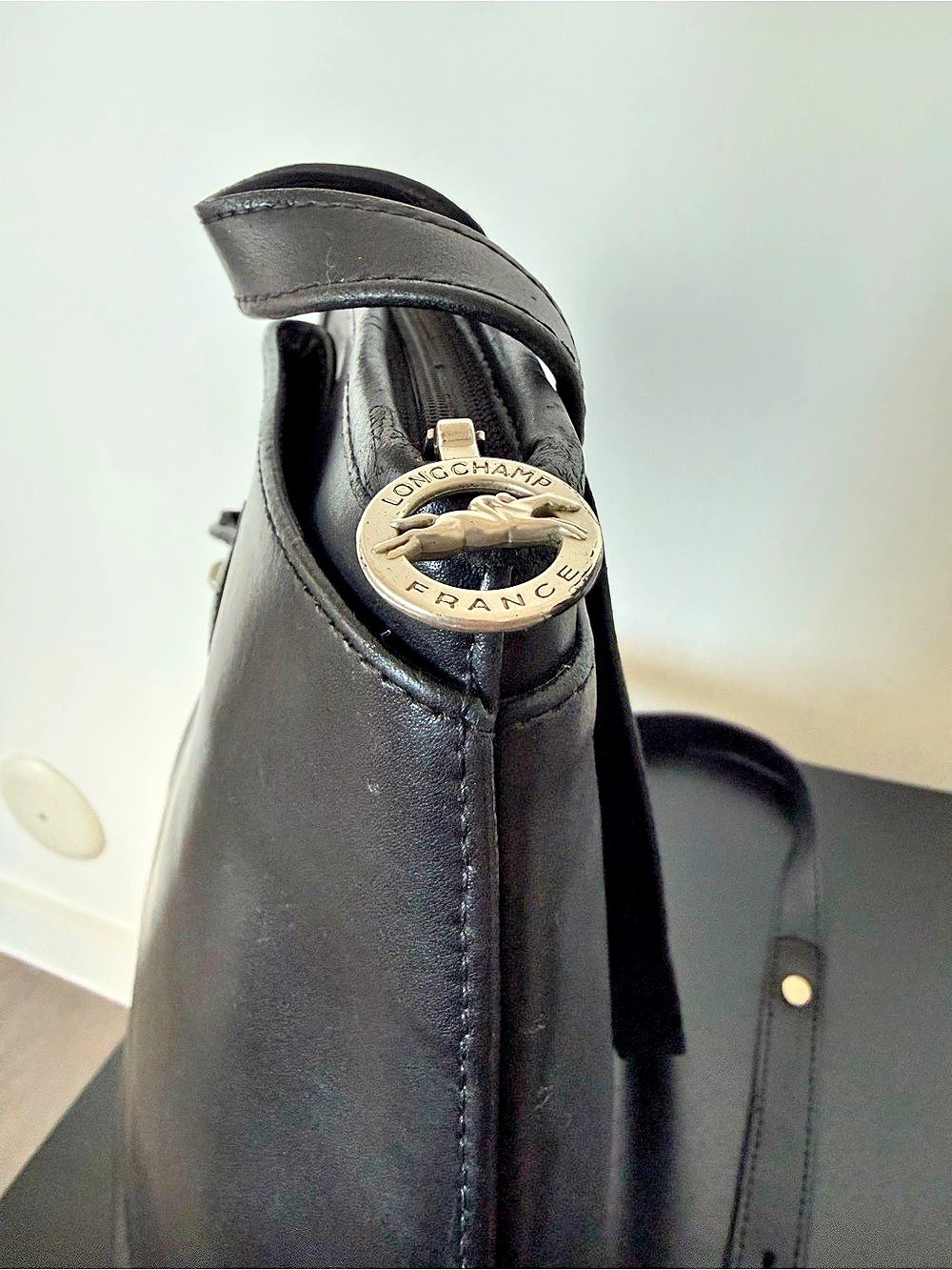 Longchamp Vintage Roseau Backpack Black Leather Backpack Made in France - Picture 10 of 11